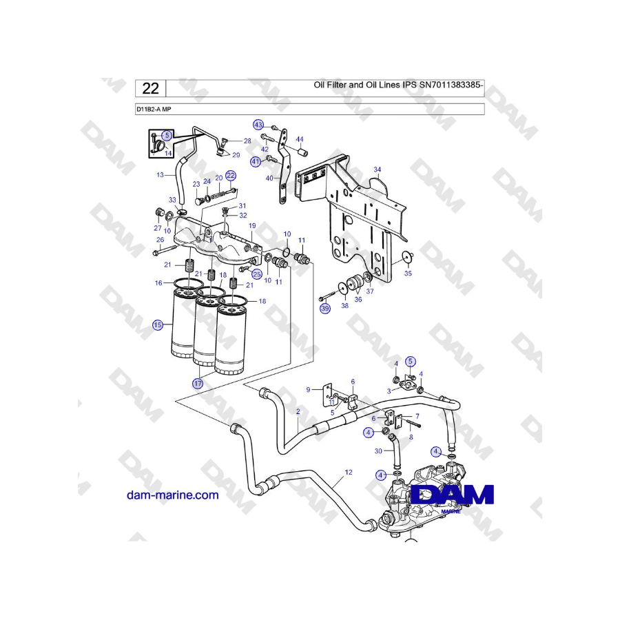 Volvo Penta D11B2-A MP - Filtro de aceite y conductos de aceite IPS SN-7011383384