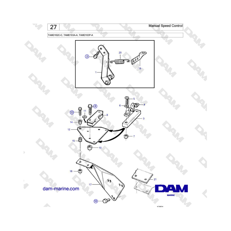 Volvo Penta TAMD162C-C, TAMD163A-A, TAMD163P-A - Control de velocidad manual
