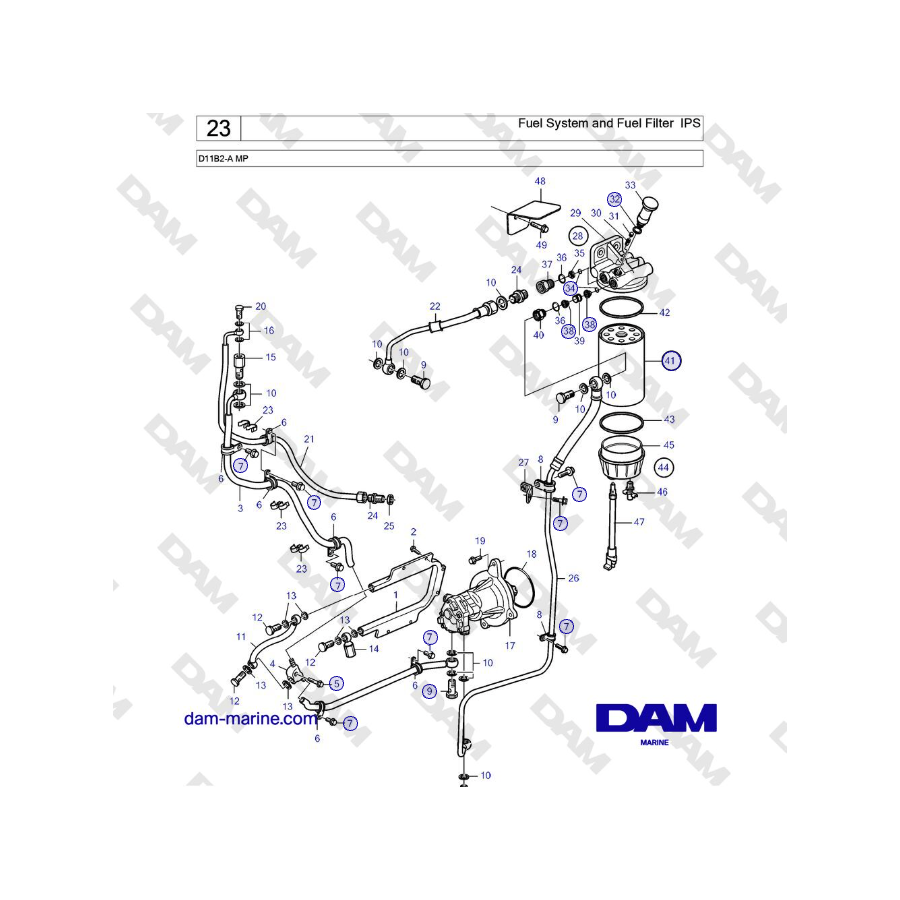 Volvo Penta D11B2-A MP - Sistema de combustible y filtro de combustible IPS