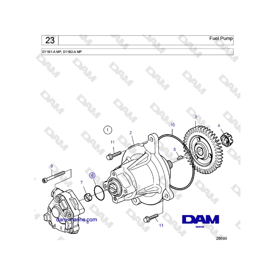 Volvo Penta D11B1-A MP, D11B2-A MP - Bomba de combustible