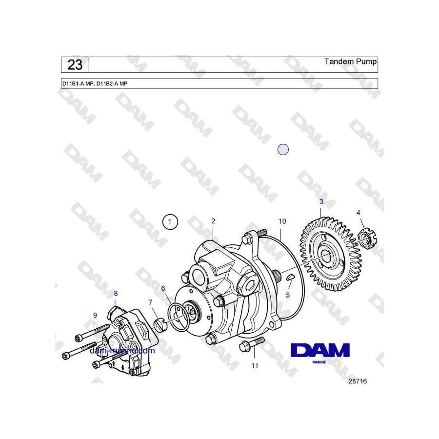 Volvo Penta D11B1-A MP, D11B2-A MP - Bomba tándem