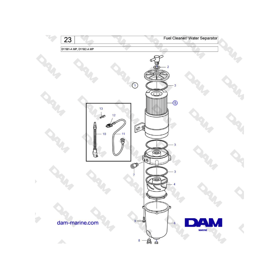 Volvo Penta D11B1-A MP, D11B2-A MP - Limpiador de combustible/Separador de agua