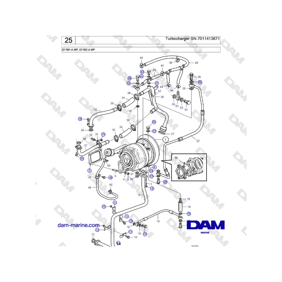 Volvo Penta D11B1-A MP, D11B2-A MP - Turbocompresor SN-7011413671