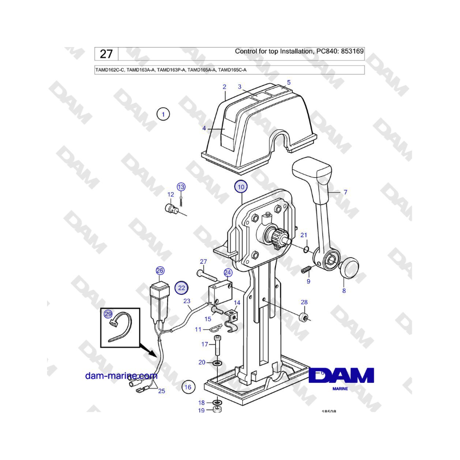 Volvo Penta TAMD162C-C, TAMD163A-A, TAMD163P-A, TAMD165A-A, TAMD165C-A - Control para instalación superior, PC840