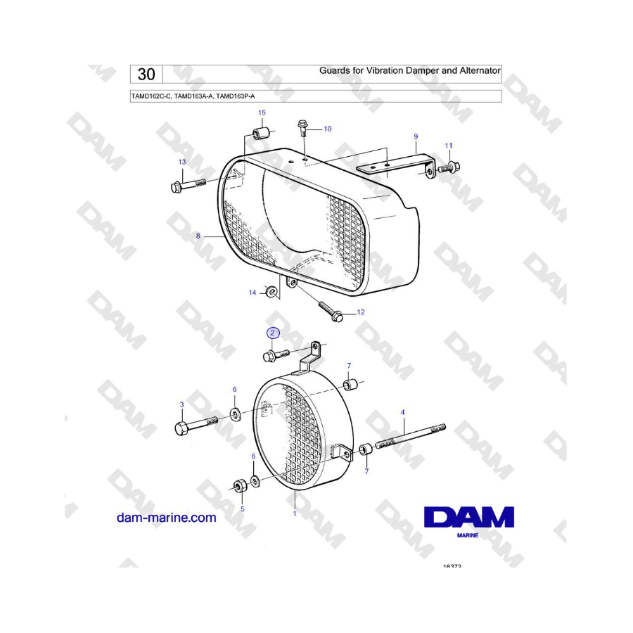 Volvo Penta TAMD162C-C, TAMD163A-A, TAMD163P-A - Protectores para amortiguador de vibraciones y alternador