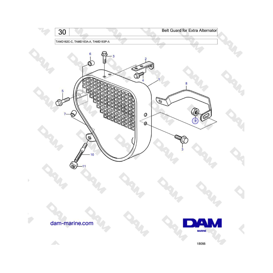 Volvo Penta TAMD162C-C, TAMD163A-A, TAMD163P-A - Protezione cinghia per alternatore supplementare 