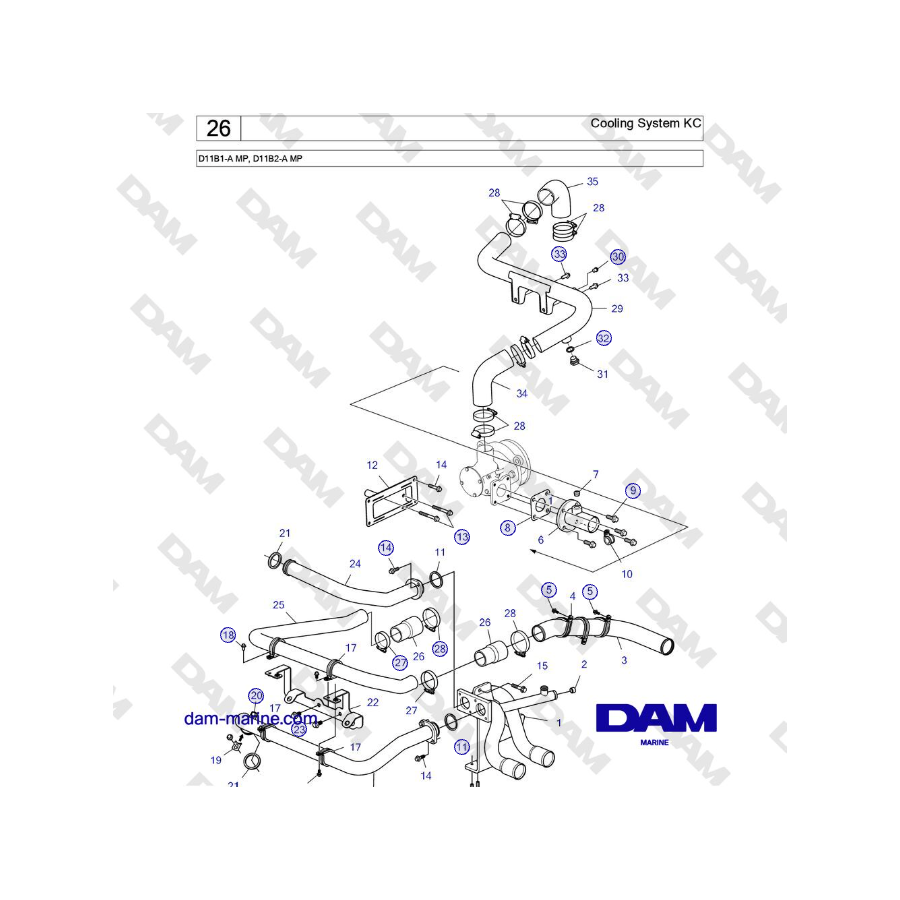 Volvo Penta D11B1-A MP, D11B2-A MP - Cooling System KC