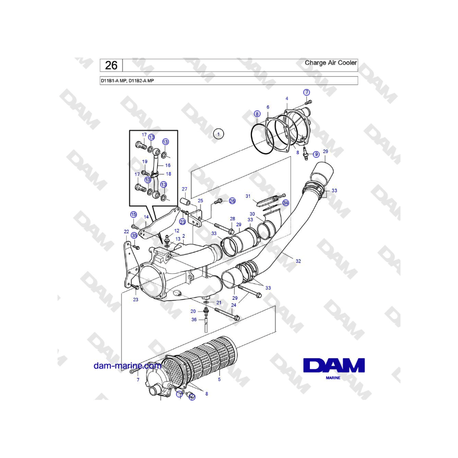 Volvo Penta D11B1-A MP, D11B2-A MP - Intercooler