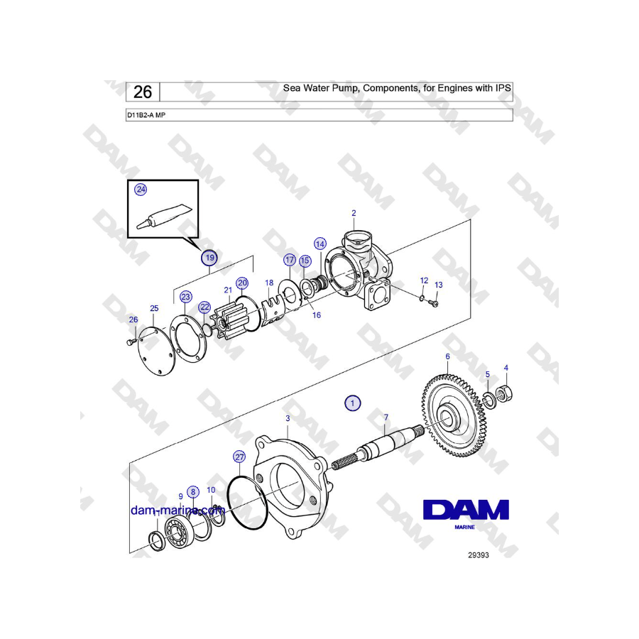 Volvo Penta D11B2-A MP - Bomba de agua de mar, componentes, para motores con IPS