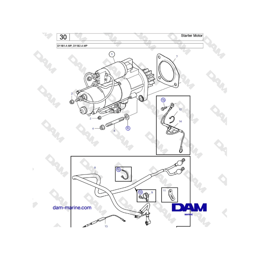 Volvo Penta D11B1-A MP, D11B2-A MP - Motorino di avviamento