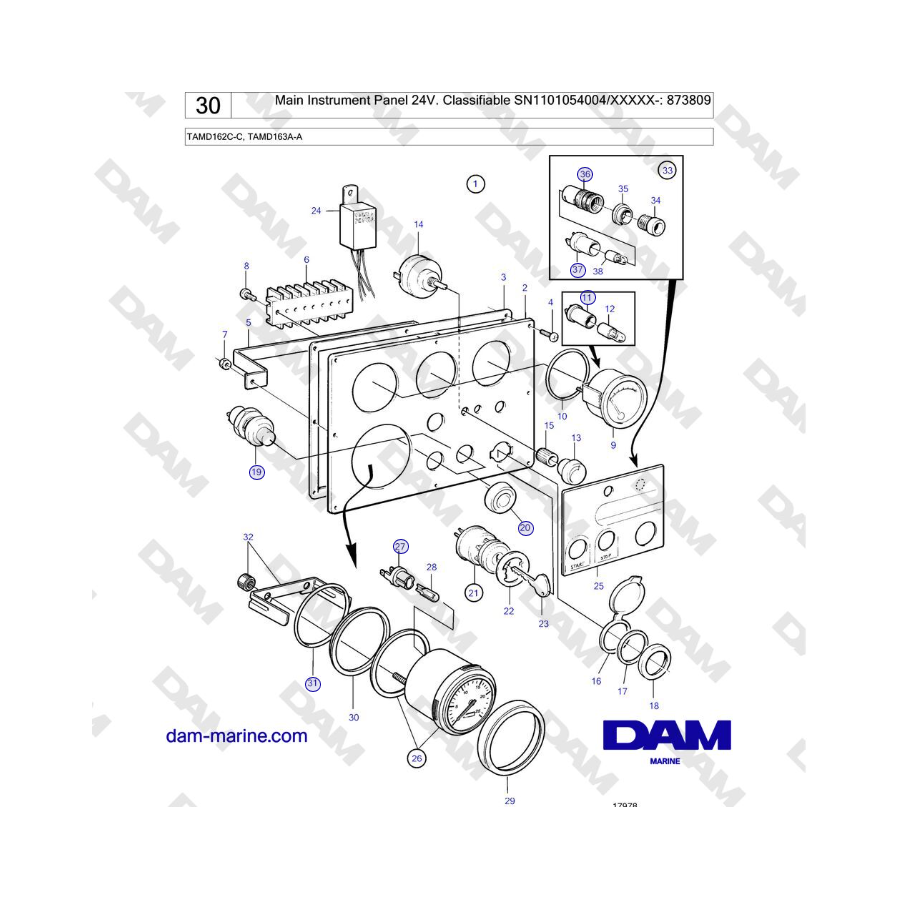 Volvo Penta TAMD162C-C, TAMD163A-A - Panel de instrumentos principal 24V