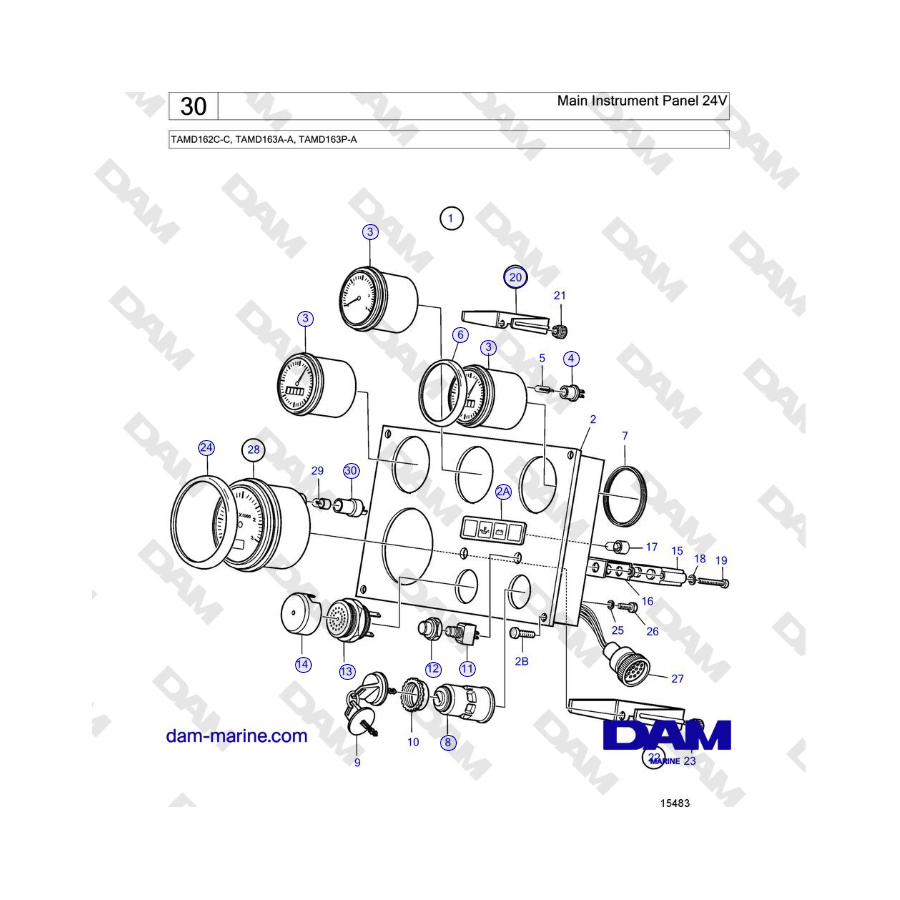 Volvo Penta TAMD162C-C, TAMD163A-A, TAMD163P-A - Panel de instrumentos principal de 24 V