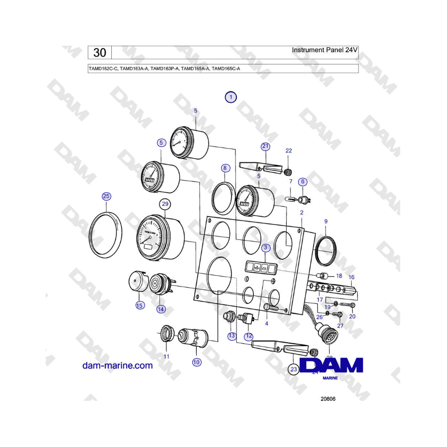 Volvo Penta TAMD162C-C, TAMD163A-A, TAMD163P-A, TAMD165A-A, TAMD165C-A - Instrument Panel 24V