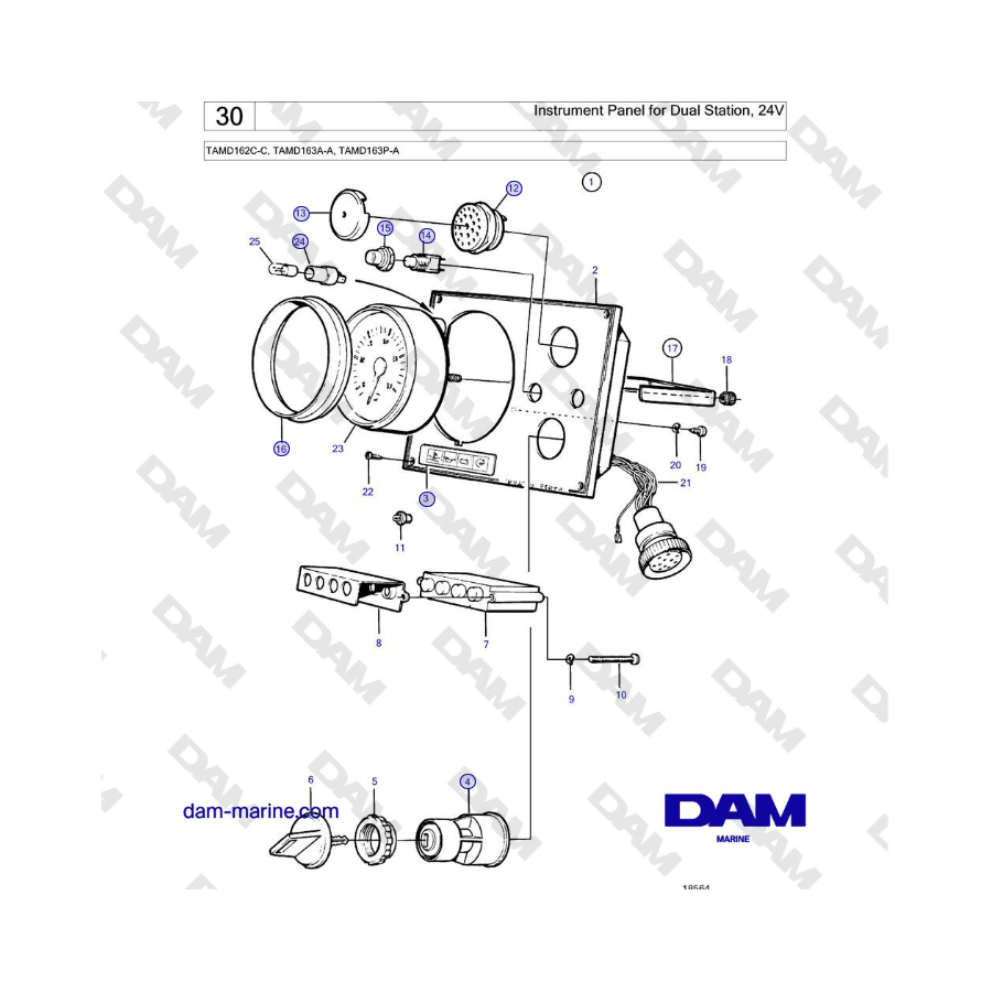 Volvo Penta TAMD162C-C, TAMD163A-A, TAMD163P-A - Panel de instrumentos para estación doble, 24 V