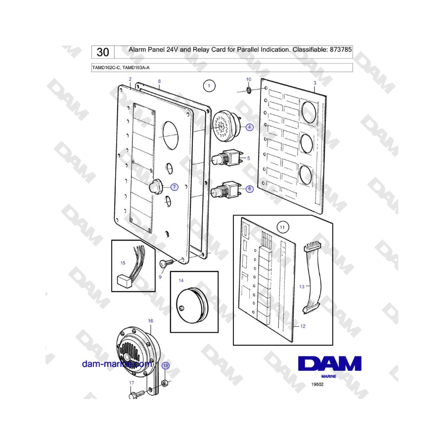 Volvo Penta TAMD162C-C, TAMD163A-A - Panel de alarma de 24 V y tarjeta de relé para indicación en paralelo
