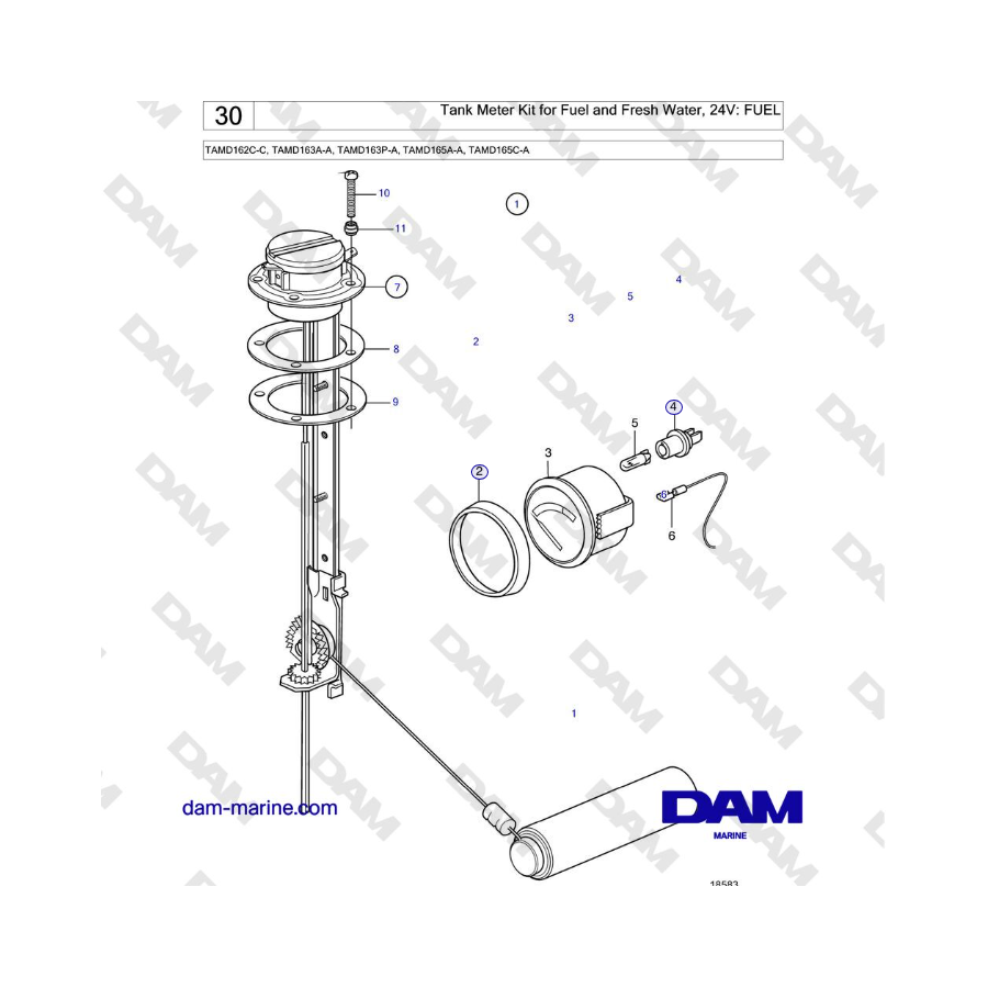 Volvo Penta TAMD162C-C, TAMD163A-A, TAMD163P-A, TAMD165A-A, TAMD165C-A - Kit de medición de tanque de combustible y agua dulce, 