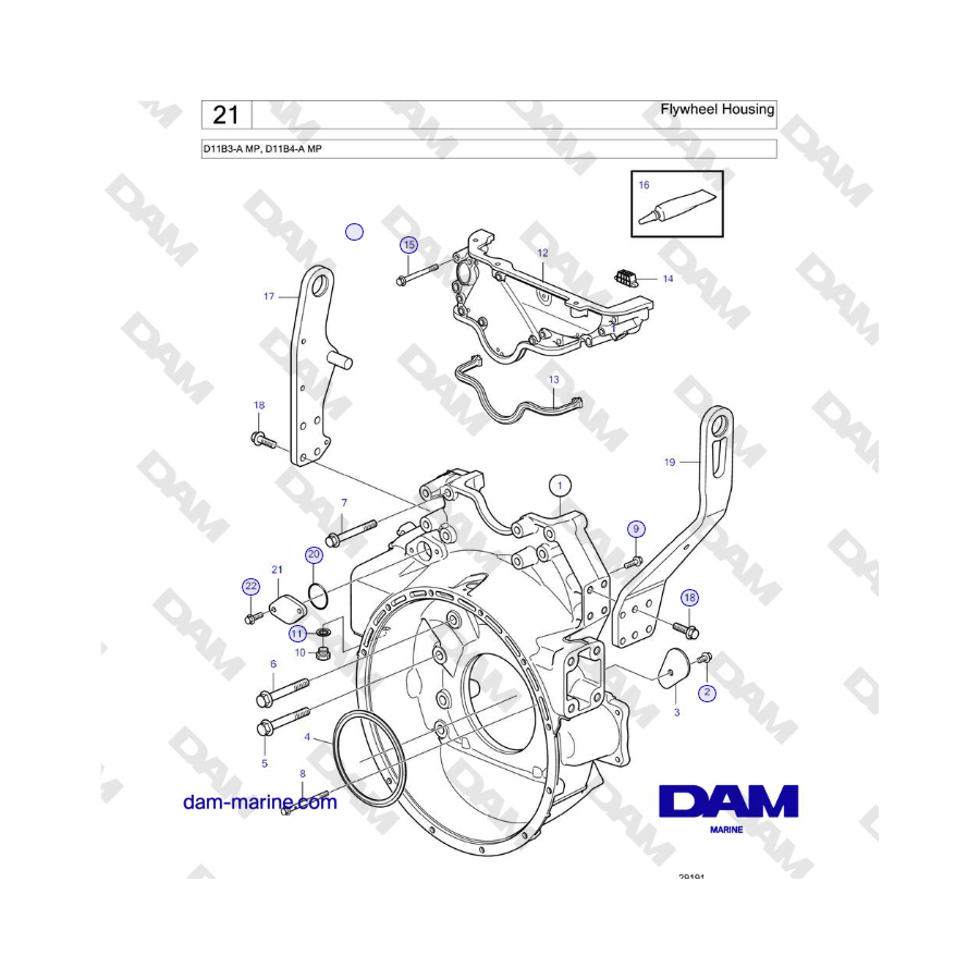 Volvo Penta D11B3-A MP, D11B4-A MP - Carcasa del volante