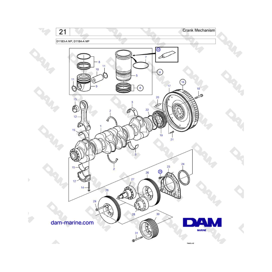 Volvo Penta D11B3-A MP, D11B4-A MP - Crank Mechanism