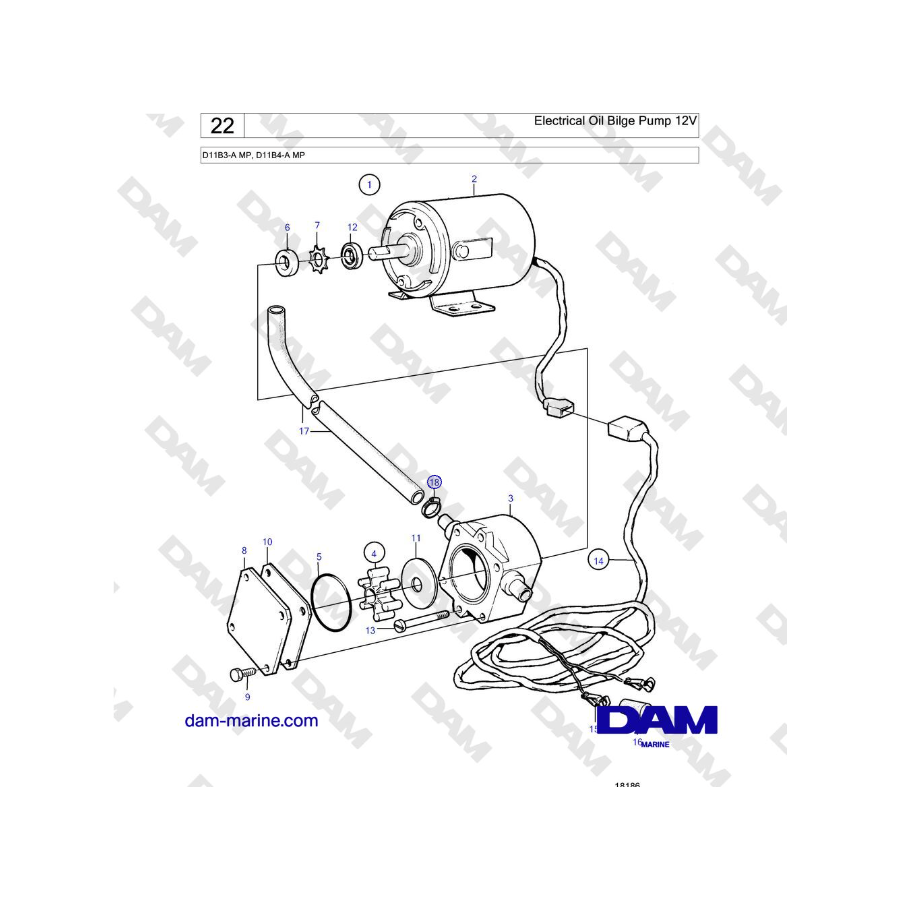 Volvo Penta D11B3-A MP, D11B4-A MP - Bomba de achique de aceite eléctrica de 12 V