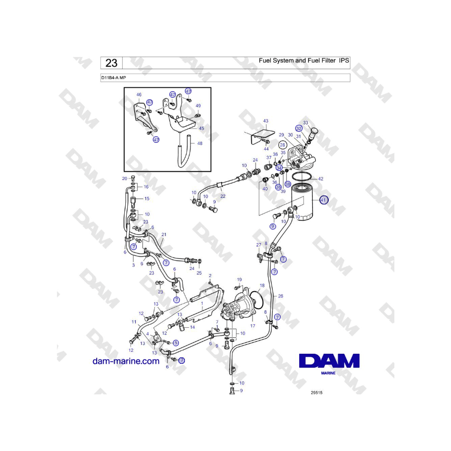 Volvo Penta D11B4-A MP - Sistema di alimentazione e filtro carburante IPS