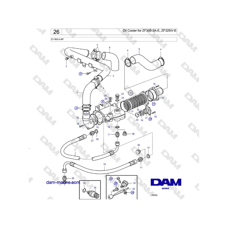 Volvo Penta D11B3-A MP - Oil Cooler for ZF305-3A-E, ZF325iV-E