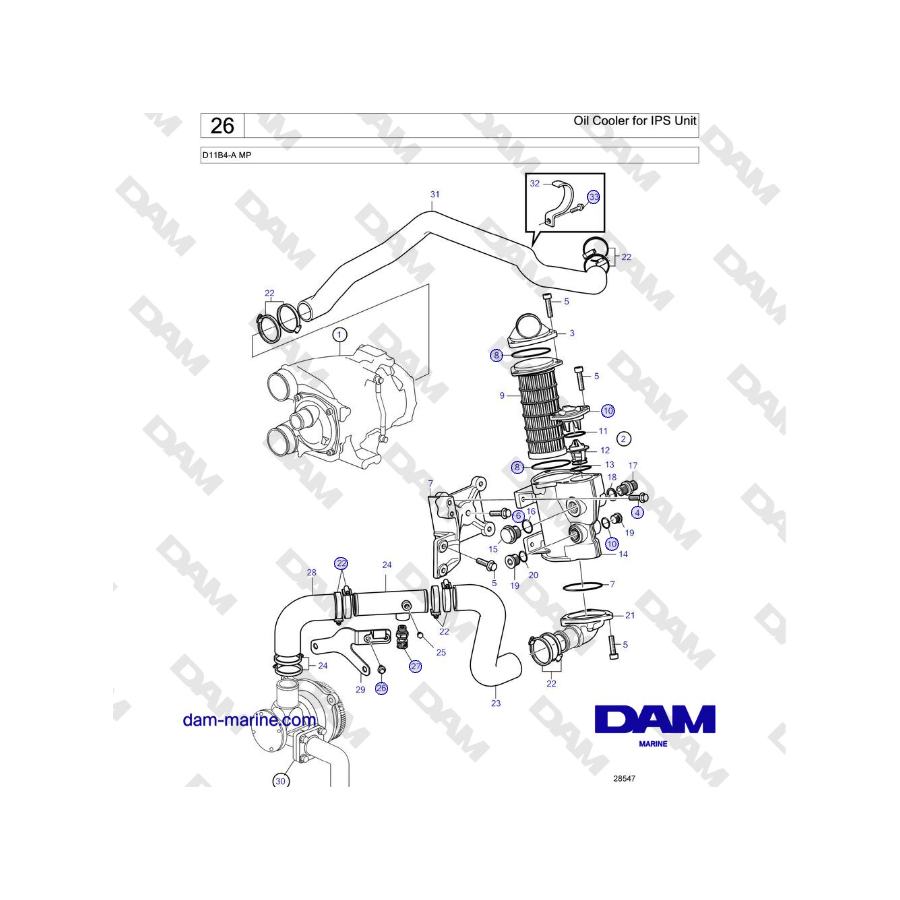 Volvo Penta D11B4-A MP - Radiatore dell'olio per unità IPS