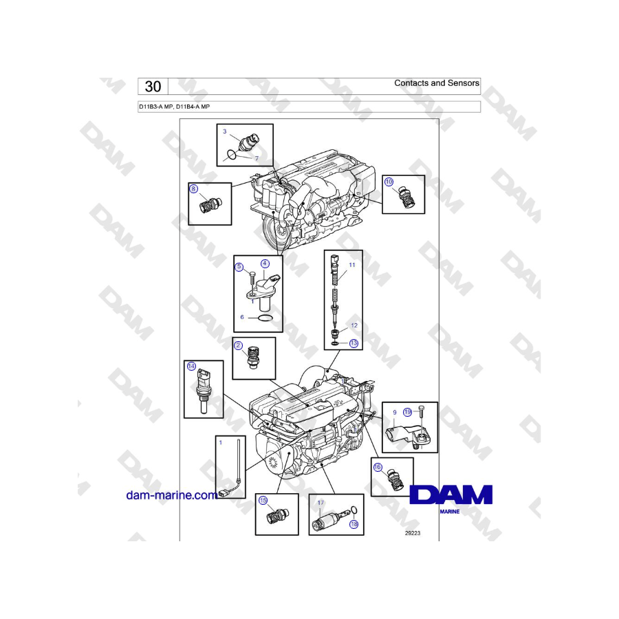 Volvo Penta D11B3-A MP, D11B4-A MP - Contactos y sensores