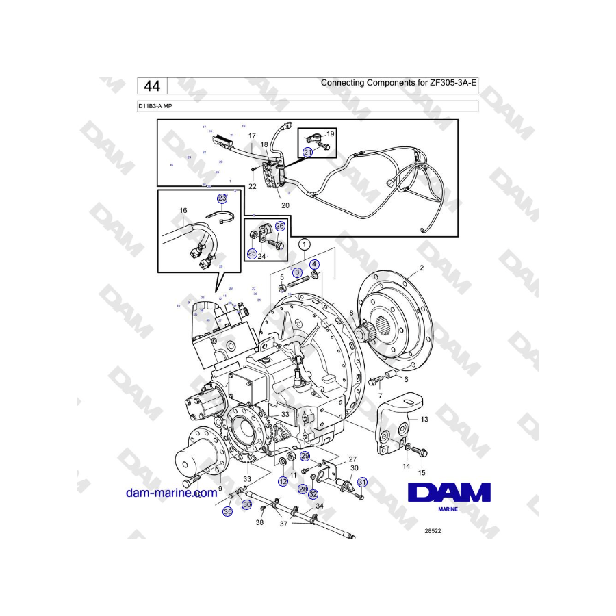 Volvo Penta D11B3-A MP - Connecting Components for ZF305-3A-E