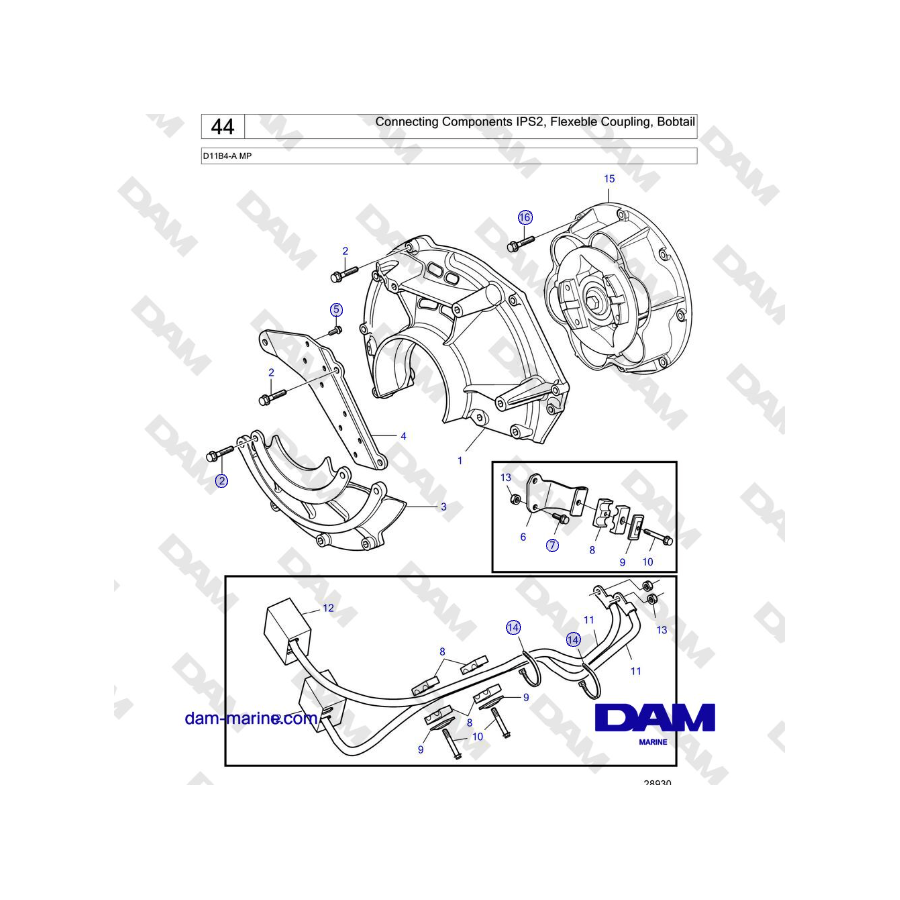 Volvo Penta D11B4-A MP - Componentes de conexión IPS2, acoplamiento flexible, Bobtail