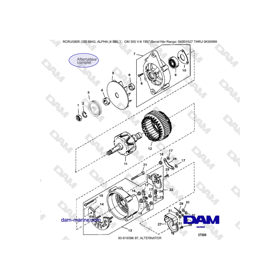 Mercruiser Mercruiser 350 MAG ALPHA (4 BBL) - Alternador