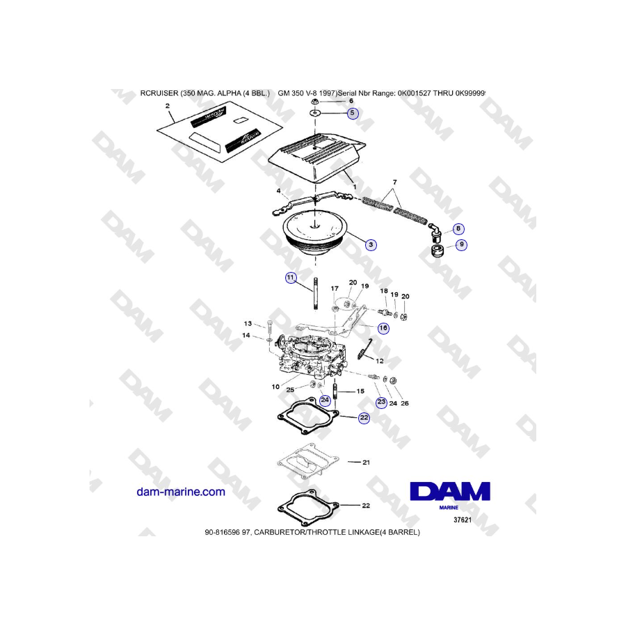 Mercruiser 350 MAG. ALPHA (4 BBL) - CARBURETOR/THROTTLE LINKAGE(4 BARREL)