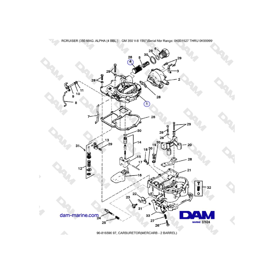 Mercruiser 350 MAG. ALPHA (4 BBL) - CARBURATORE (MERCARB - 2 CORPI)