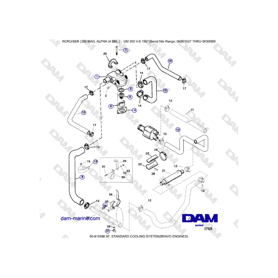 Mercruiser 350 MAG. ALPHA (4 BBL) - STANDARD COOLING SYSTEM (BRAVO ENGINES)