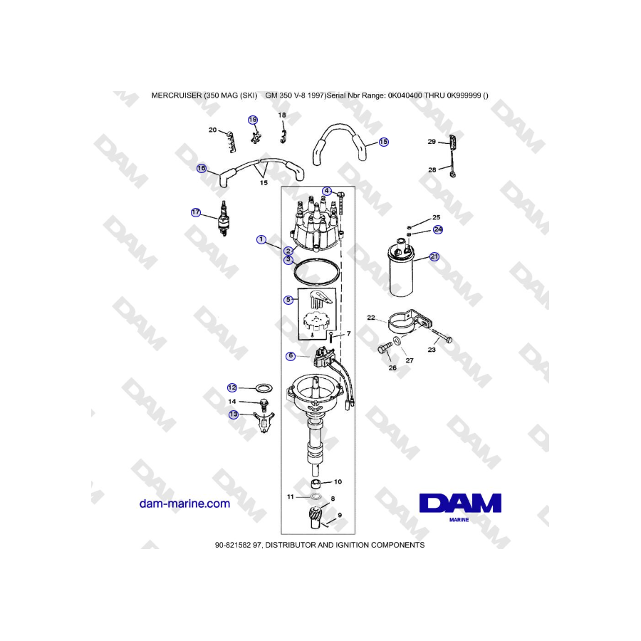 Mercruiser 350 MAG (SKI) GM350 V8 - DISTRIBUTORE E COMPONENTI DI ACCENSIONE
