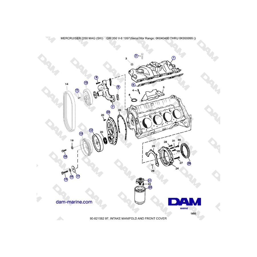 Mercruiser 350 MAG SKI GM350 V8 - COLECTOR DE ADMISIÓN Y CUBIERTA DELANTERA