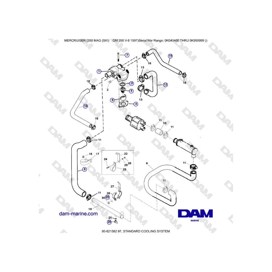 Mercruiser 350 MAG SKI GM350 V8 - SISTEMA DI RAFFREDDAMENTO STANDARD