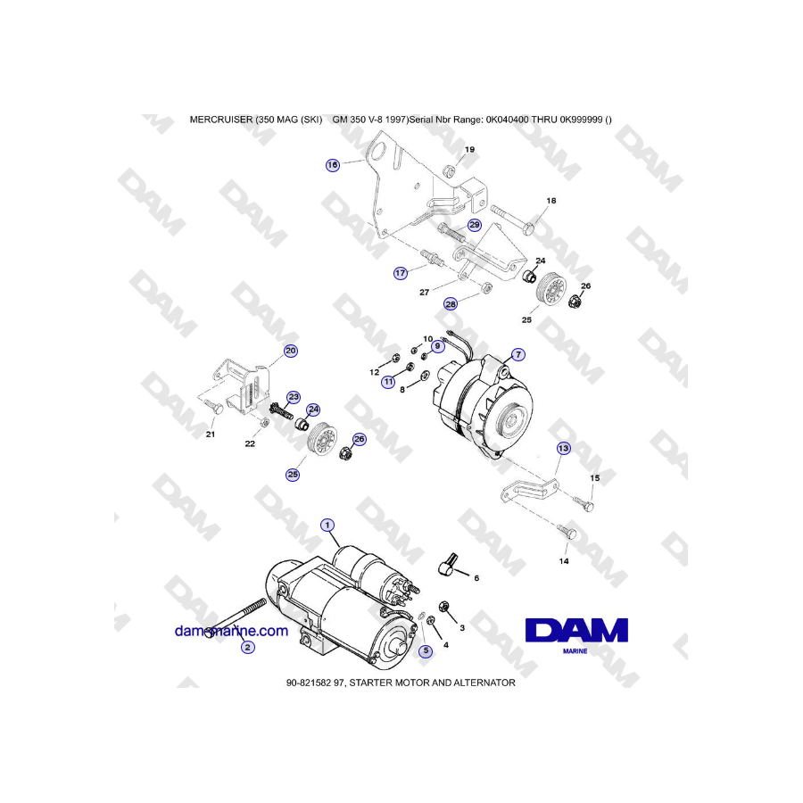 Mercruiser 350 MAG SKI GM350 V8 - MOTORINO DI AVVIAMENTO E ALTERNATORE