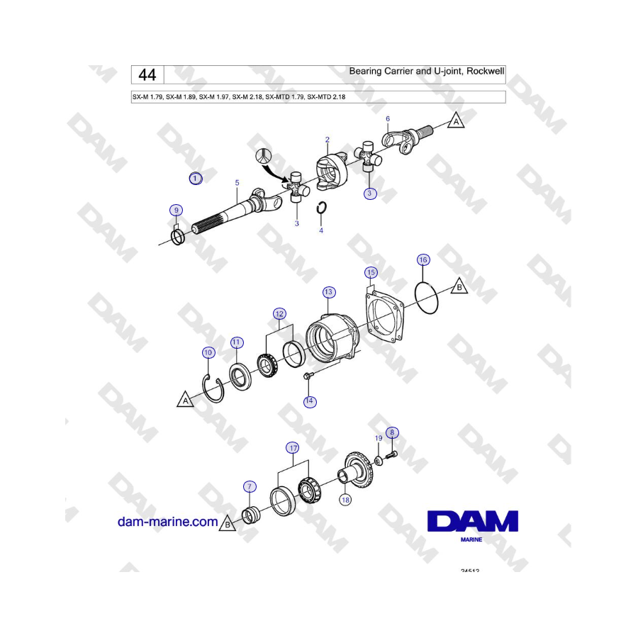 Volvo Penta SX-M - Supporto cuscinetto e giunto cardanico, Rockwell