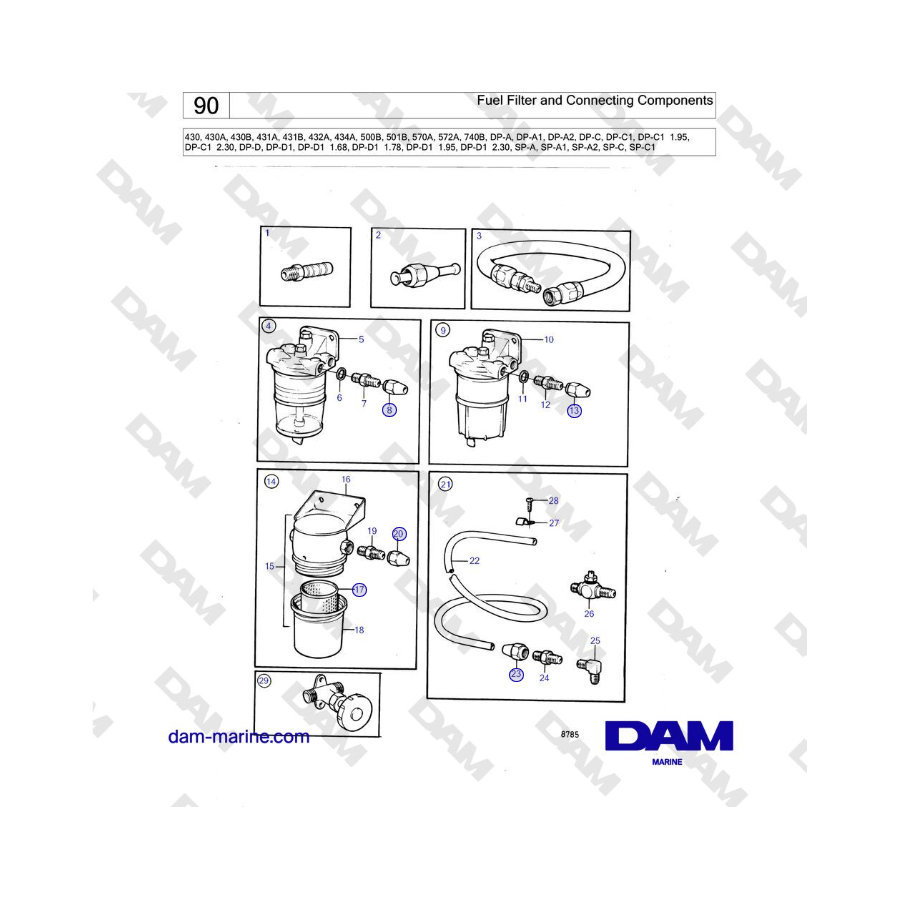 Volvo Penta SP-C / SP-C1 - Fuel Filter and Connecting Components