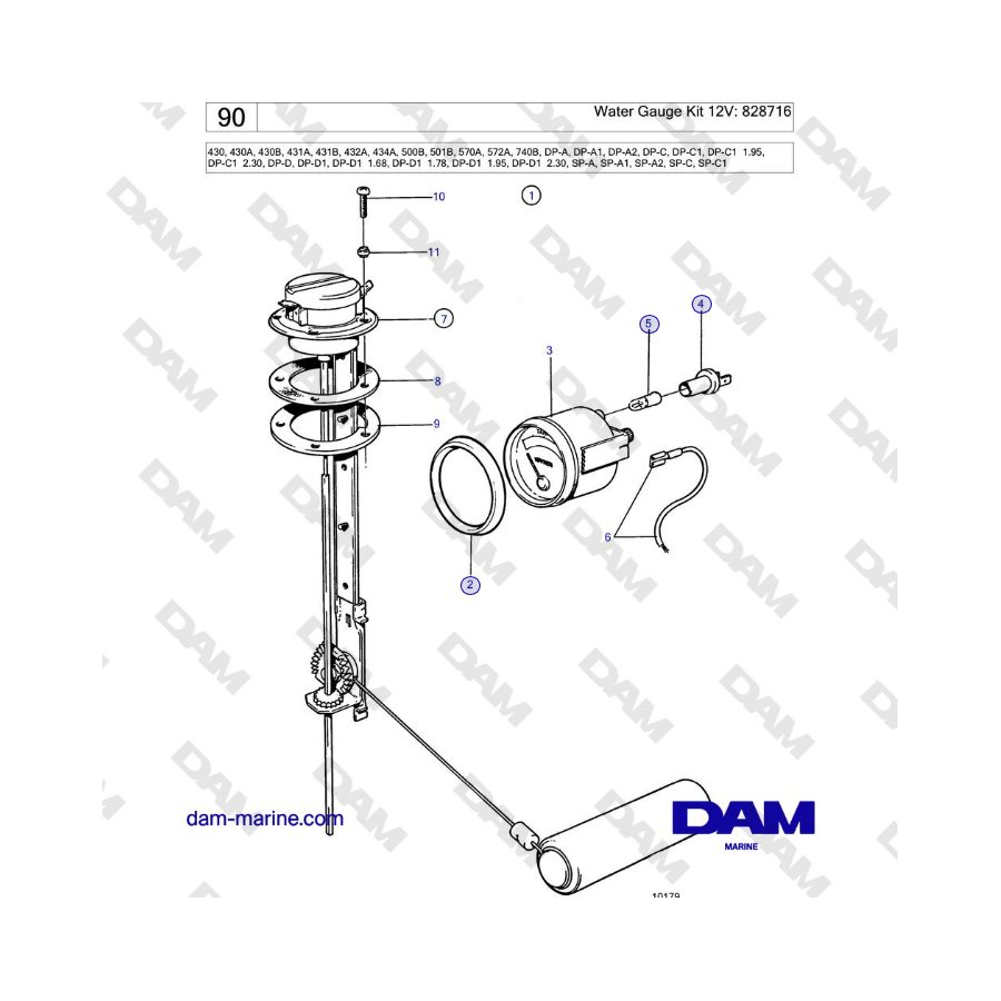 Volvo Penta SP-C / SP-C1 - Kit indicatore livello acqua 12V: 828716
