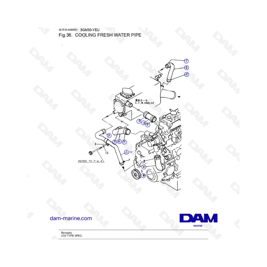 Yanmar 3GM30FC-YEU - COOLING FRESH WATER PIPE