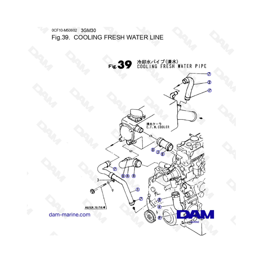 Yanmar Marine 3GM30F - LÍNEA DE ENFRIAMIENTO DE AGUA DULCE