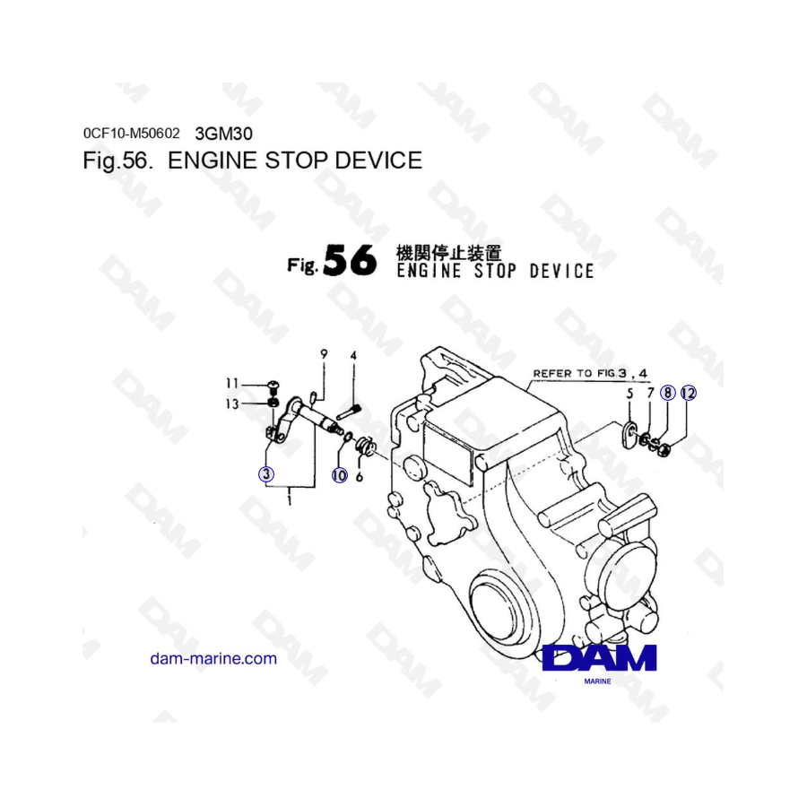 Yanmar Marine 3GM30FC - DISPOSITIVO DI ARRESTO MOTORE