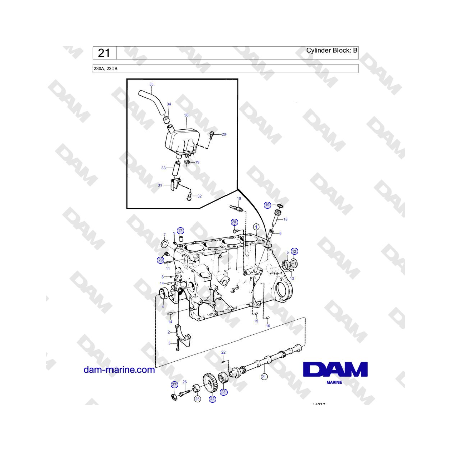 Volvo Penta 230A, 230B - Cylinder Block: B