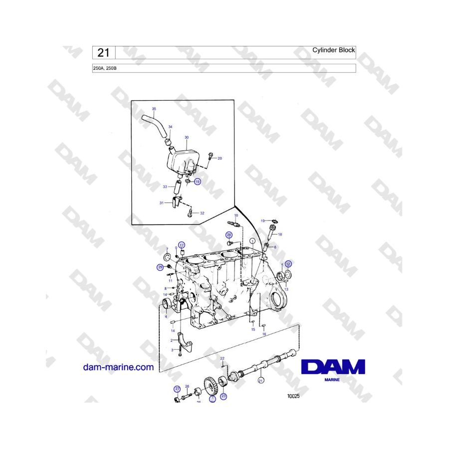 Volvo Penta 250A, 250B - Blocco cilindri