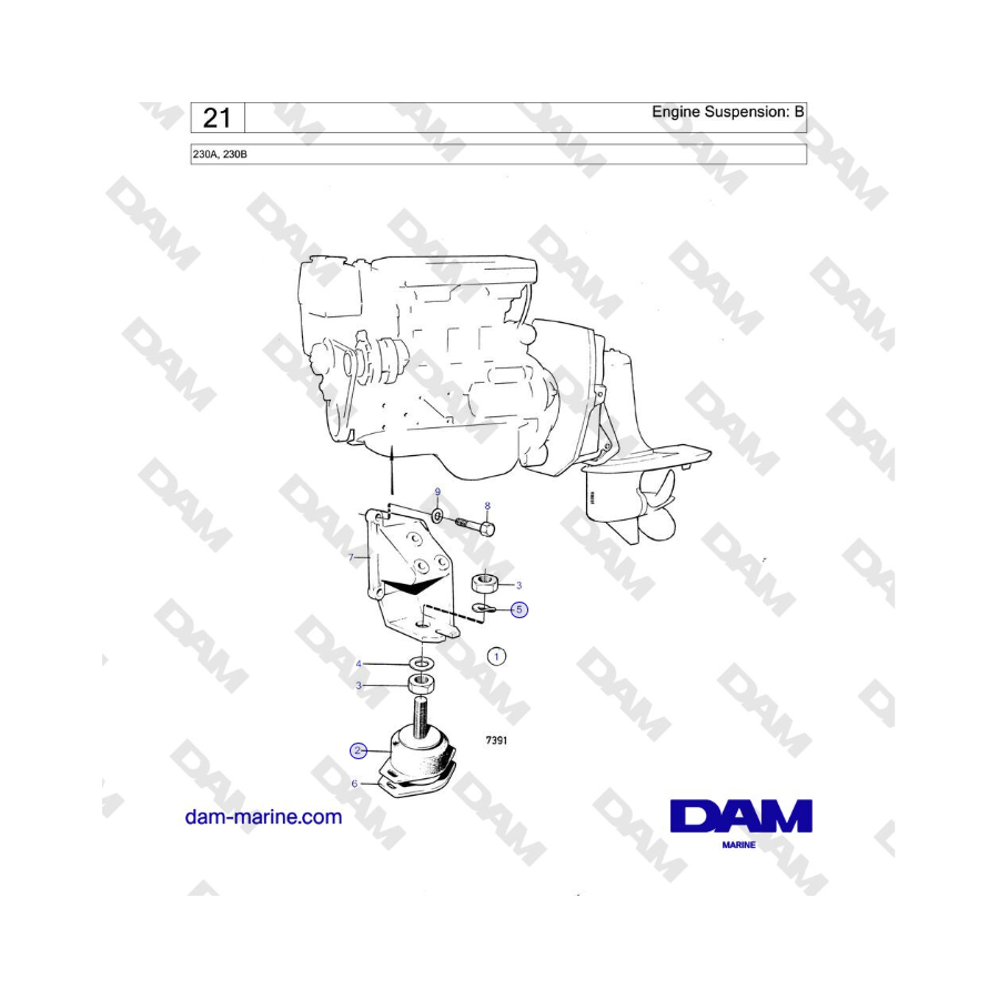 Volvo Penta 230A, 230B - Engine Suspension: B