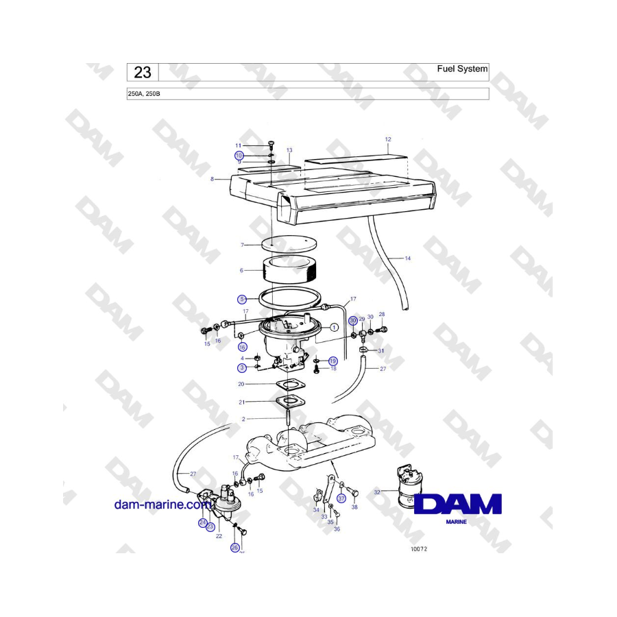 Volvo Penta 250A, 250B - Sistema de combustible