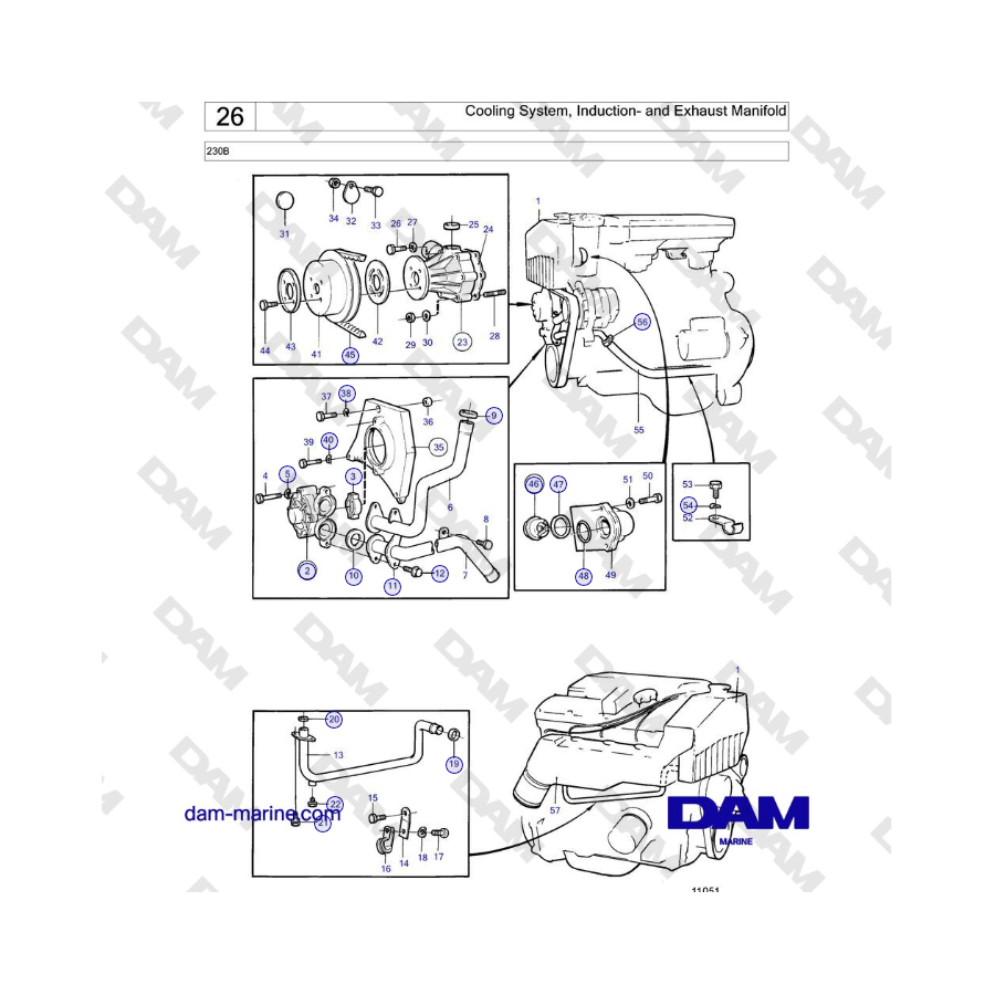 Volvo Penta 230B - Cooling System, Induction- and Exhaust Manifold