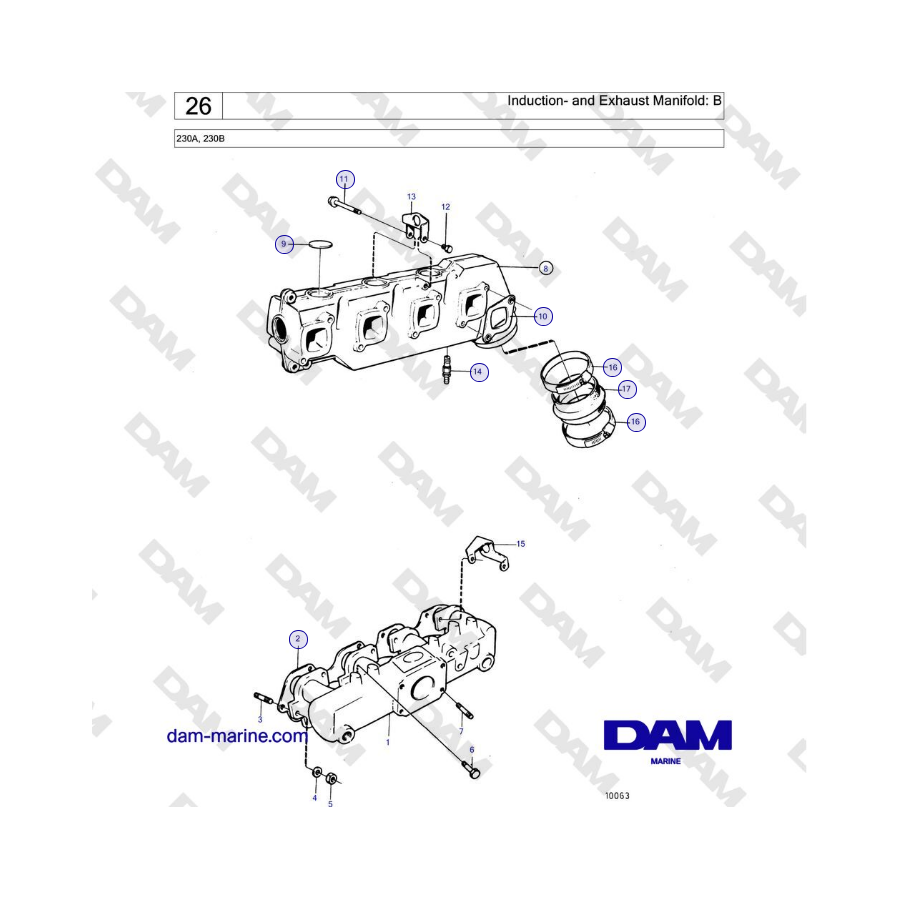 Volvo Penta 230A, 230B - Induction- and Exhaust Manifold: B