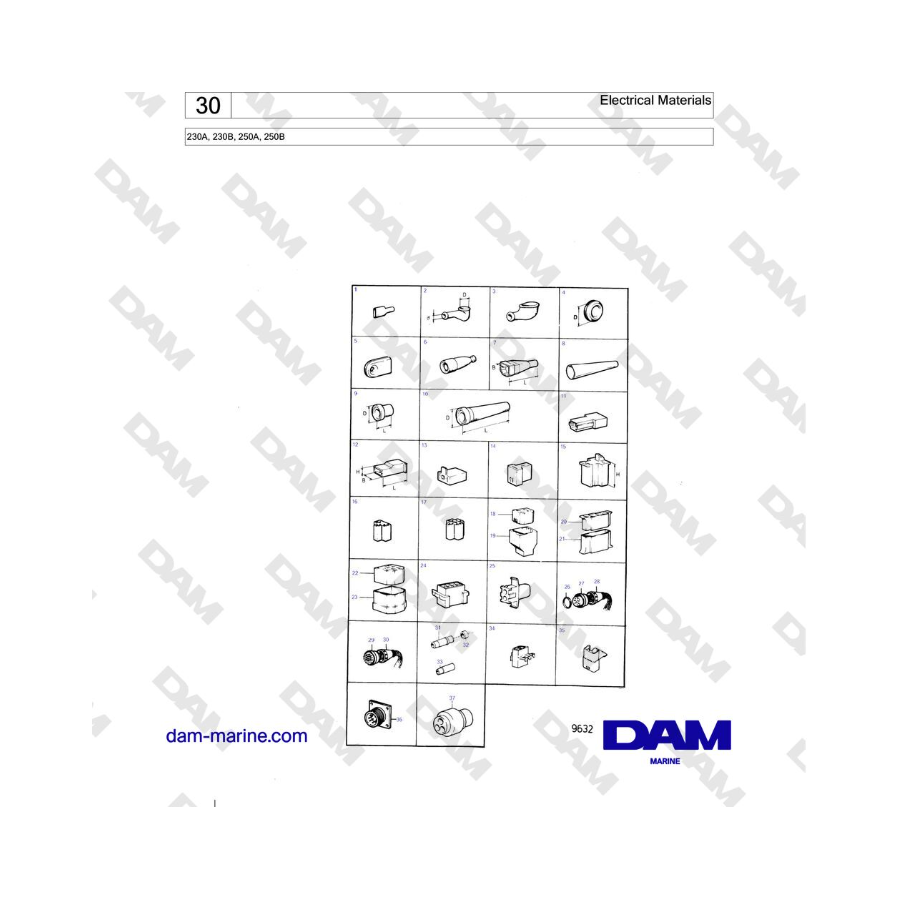 Volvo Penta 230A, 230B, 250A, 250B - Materiali elettrici